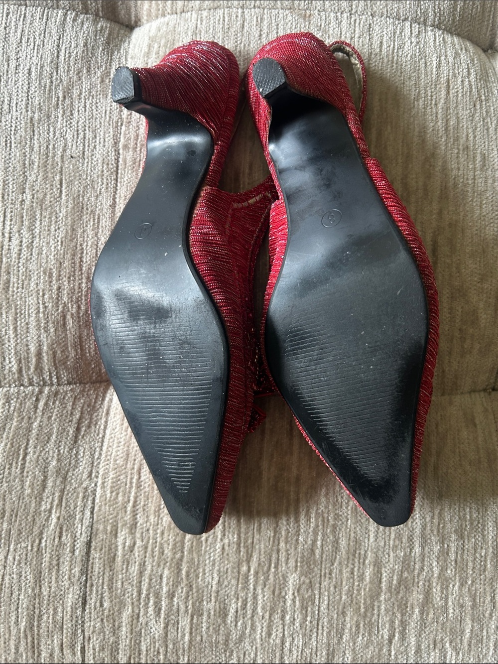 Red Beaded Pointed-Toe Slingback Heels Size 8 - Picture 6 of 7